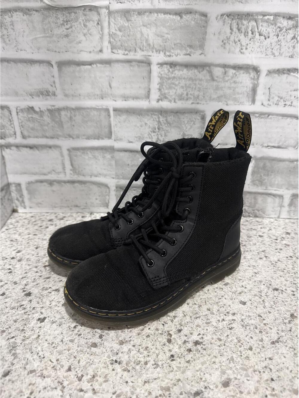 Dr. Martens Black Canvas Children's Zip-up Combat Boots